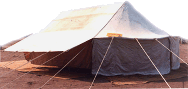 Kabul pal canvas tent with bathroom at the rear and verandah in front